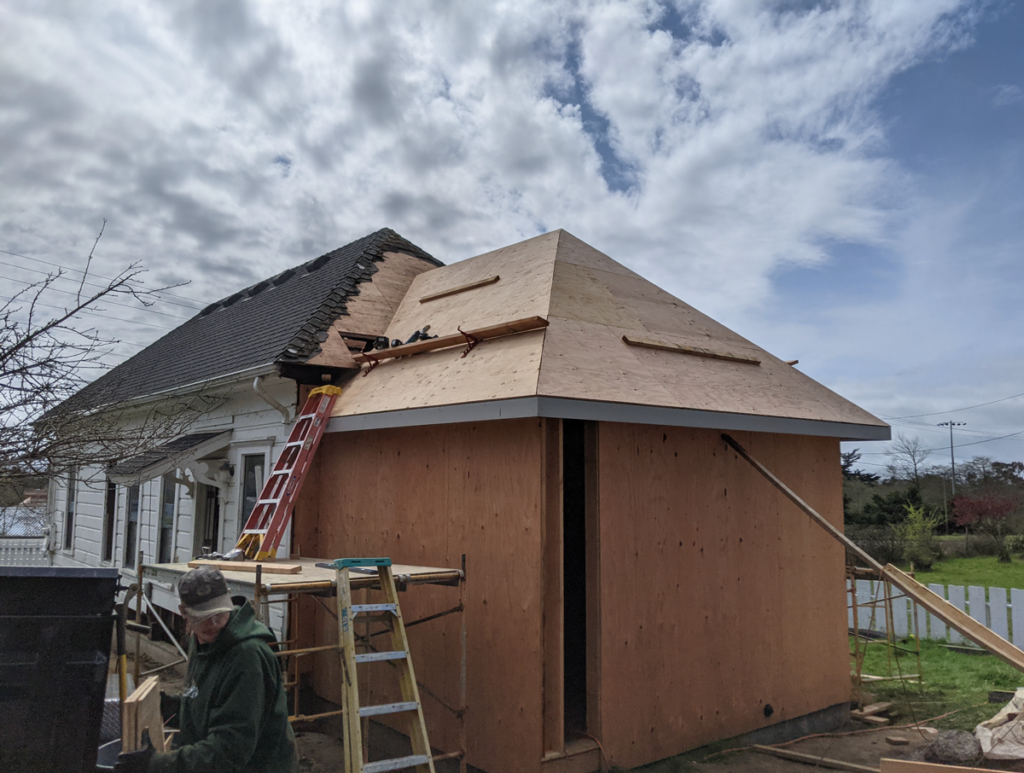 The unique roofing created for the historic Shotgun house, which had to be expertly designed to match the old structure.