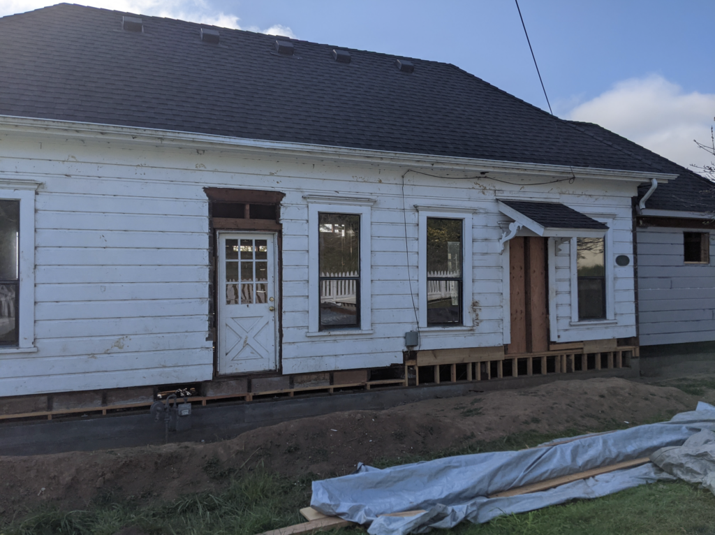 Exterior view of the Shotgun house remodel prepping for the addition.